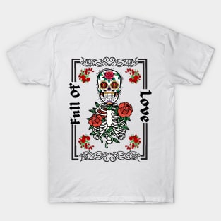 Skull And Love Rose Design T-Shirt